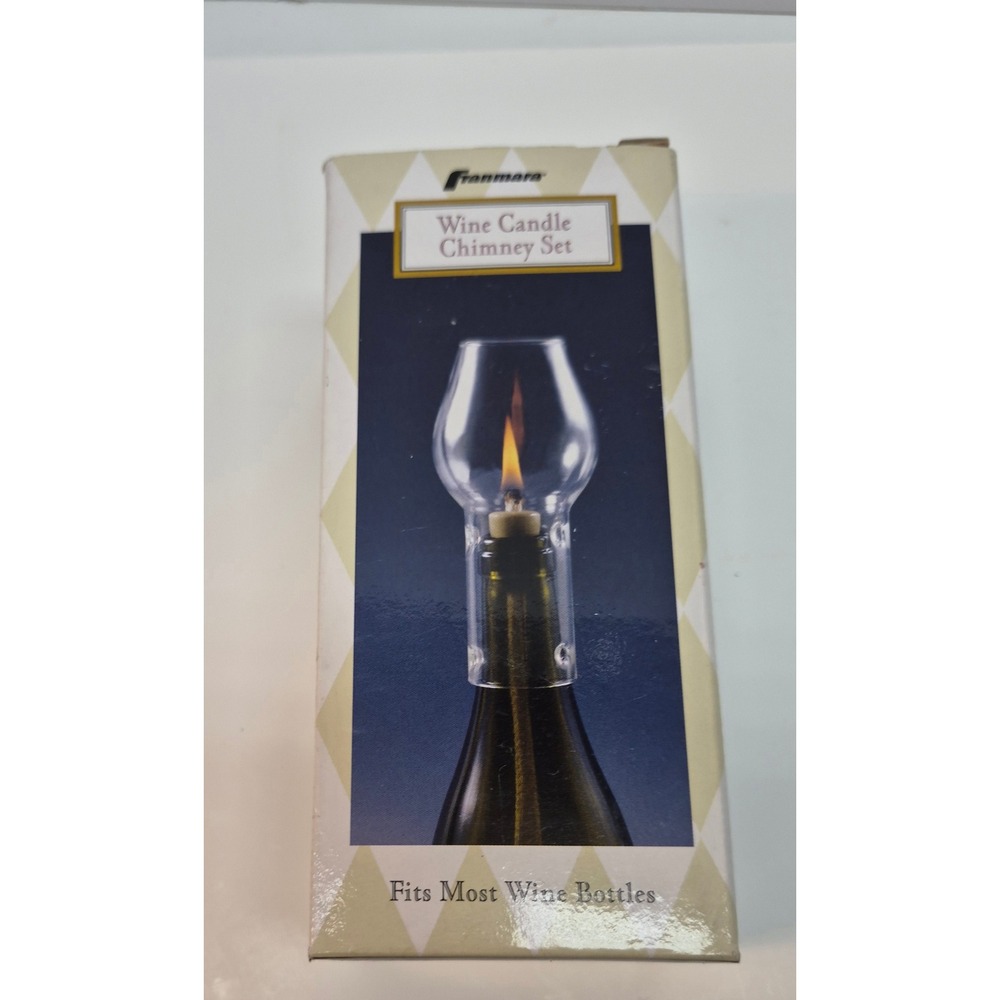 Franmara Wine Candle Chimney Set for Wine Bottles Clear Glass with Wick New